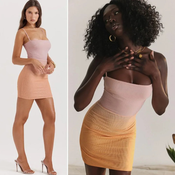 House of CB Deva Ombre Pink‎ Orange Mesh Corset Mini Dress Size L+/XL - Picture 2 of 11